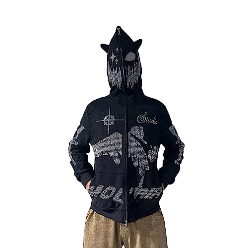 Alaurbeauty Herren Kapuzenpullover Shark Hoodie 3D Bape Hoodie Jacke Straßenmode mit Reißverschluss (Schwarz, S) von Alaurbeauty