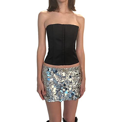 Damen Glitzer Minirock Pailletten Bodycon Kurze Röcke Glänzend Sexy Glitter Bleistiftrock Tanz Party Konzert Outfits (Silber, S) von Alaurbeauty