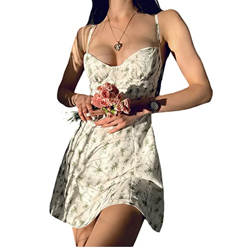 Damen Y2K Rückenfreies Figurbetontes Kleid Sexy Kurz Spaghetti Low Cut Satin Minikleid Aline Kleid Party Cocktail Clubwear (A-Weiß, M) von Alaurbeauty