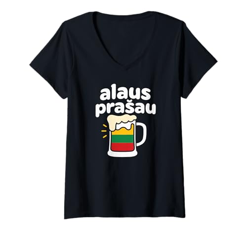 Damen Alaus Prašau Beer Please Litauen Flagge T-Shirt mit V-Ausschnitt Damen Alaus Prašau Beer Please Litauen Flagge T-Shirt mit V-Ausschnitt von Alaus Prašau Beer Drinker Vilnius Lithuania Tee