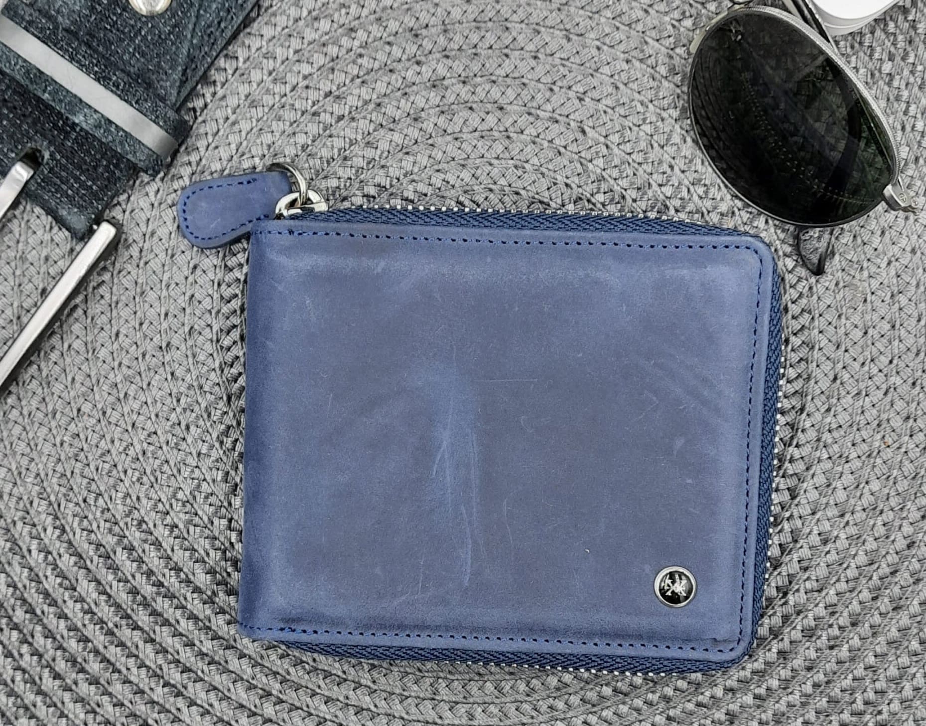 Portefeuille Homme, Femme, Vintage Echte Handgemachte Dunkelblaue Leder Geldbörse, Reißverschluss Portemonnaie, Herren Damen Portemonnaie von AlbaPrintingCo