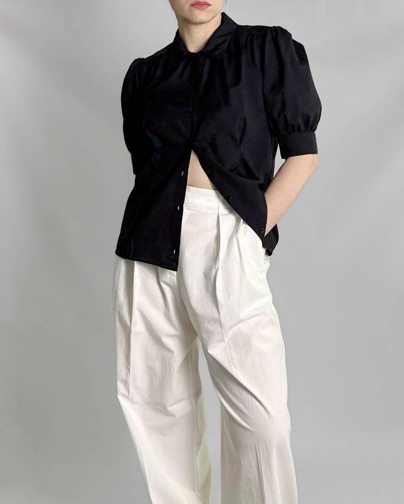 Vintage 90Er Jahre Schwarze Puffärmel Bluse von AlbaVintageStudio