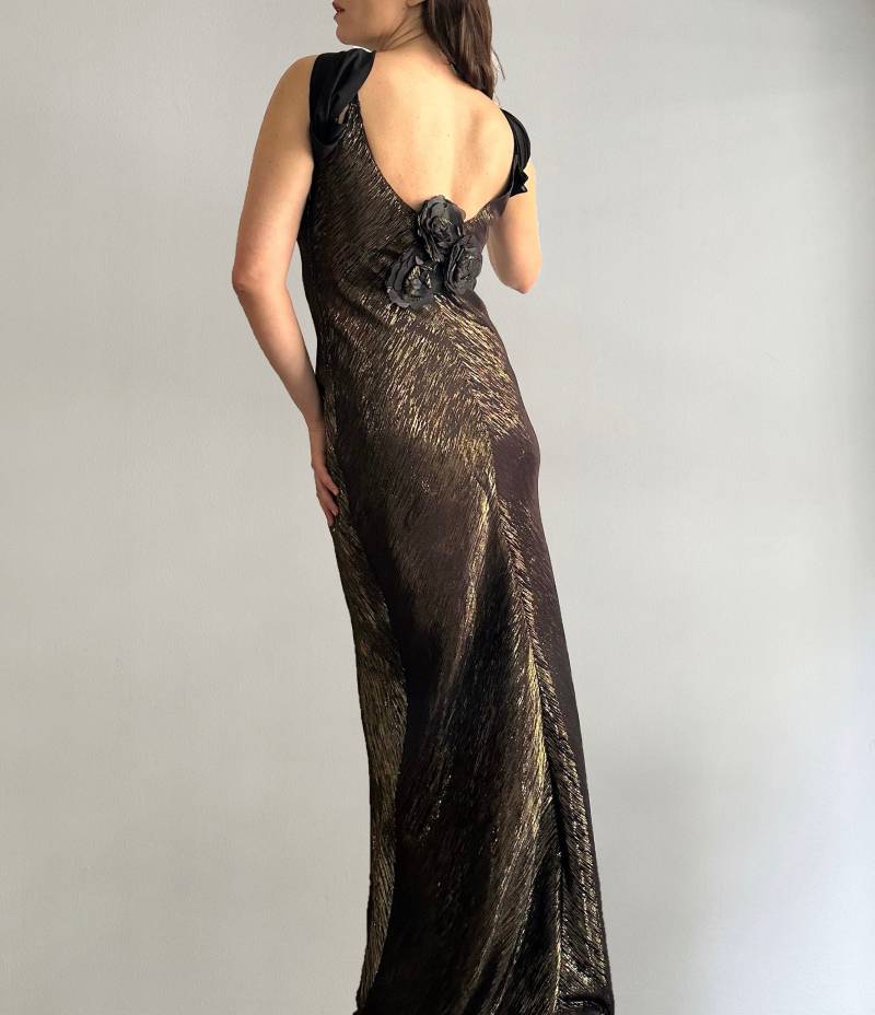 Vintage Y2K Schwarz Gold Glänzend Party Abend Meerjungfrau Kleid von AlbaVintageStudio