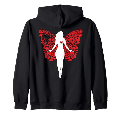Albanisches Mädchen Albanien Flagge Frau Schmetterling Kapuzenjacke von Albanian Girl Albania Flag Pride Womens Butterfly
