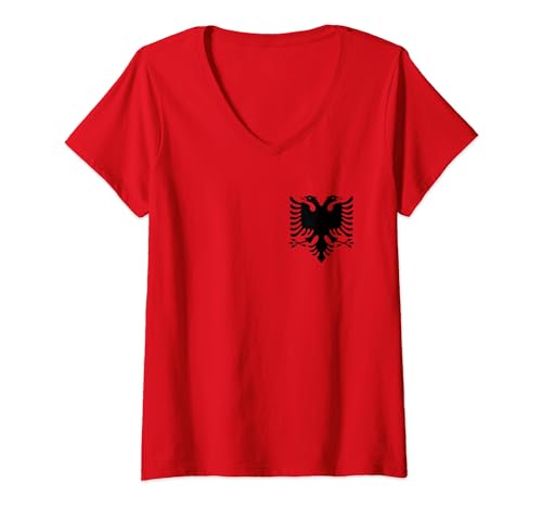 Damen Albanien Flagge Frauen Deko Kinder Kosovo Herren Albanien T-Shirt mit V-Ausschnitt von Albanien Fahne Damen Albania Flag Shqiponje Männer