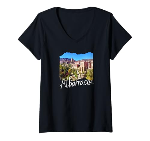 Damen Albarracín T-Shirt mit V-Ausschnitt von Albarracin Spanien Souvenirs