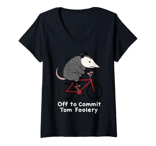 Damen Off to Commit Tom Foolery Opossum T-Shirt mit V-Ausschnitt Damen Off to Commit Tom Foolery Opossum T-Shirt mit V-Ausschnitt von Albernheit Opossum mem Albern