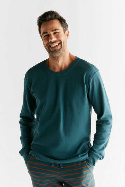 Herren Langarmshirt 100% Bio-Baumwolle Waffelstrick Pyjama 2208" Leela Cotton" von Leela Cotton