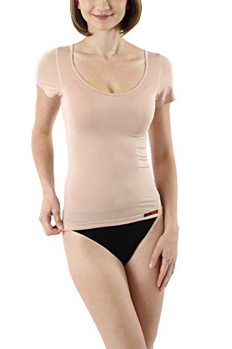 ALBERT KREUZ Business Damenunterhemd unsichtbar aus Micromodal Light atmungsaktiv Kurzarm extra-tiefer Rundausschnitt Hautfarbe Nude, Gr. XXL/44-46 von ALBERT KREUZ