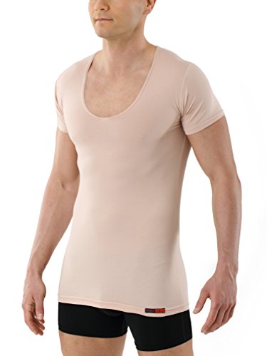ALBERT KREUZ Deep-V-Unterhemd unsichtbar Business Herrenunterhemd aus Stretch-Baumwolle mit extra tiefem V-Ausschnitt Kurzarm Hautfarbe Nude 4/S von ALBERT KREUZ
