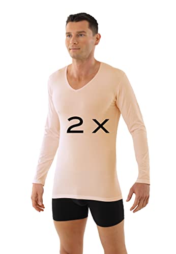 ALBERT KREUZ 2-Pack Herren Unterhemd Langarm V-Ausschnitt Stretchbaumwolle beige, Gr. L von ALBERT KREUZ