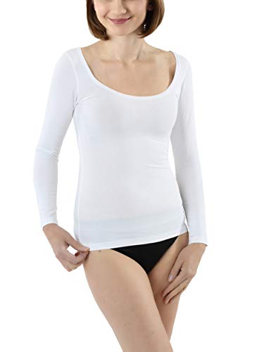 ALBERT KREUZ Damen Langarm Unterhemd mit tiefem weiten Ausschnitt Stretch-Baumwolle weiß Größe XXL (44-46) von ALBERT KREUZ