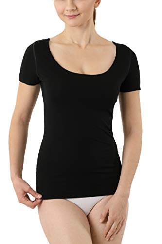 Albert Kreuz Damen Lasercut nahtlos Clean Cut Unterhemd Kurzarm mit tiefem Rundausschnitt aus Baumwolle Elastan schwarz Größe XXL (44-46) von ALBERT KREUZ