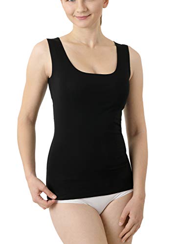 ALBERT KREUZ Damen Lasercut nahtlos Clean Cut Unterhemd ohne Arm mit tiefem Rundausschnitt aus Baumwolle Elastan schwarz Größe XL (42-44) von ALBERT KREUZ