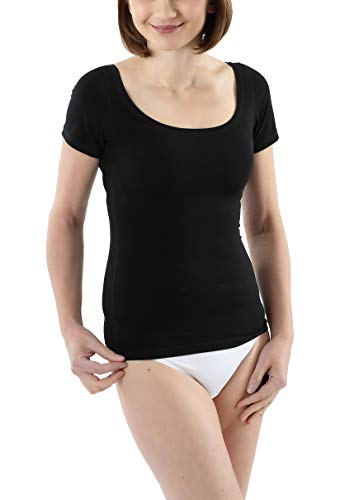 ALBERT KREUZ Damen Unterhemd Stretch-Baumwolle tiefer und extra weiter Rundausschnitt für breitere Statur schwarz Größe XS (34-36) von ALBERT KREUZ