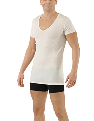 ALBERT KREUZ Herren Funktionsunterhemd Merinowolle-Tencel™ Lyocell Deep-V Kurzarm Naturweiß M von ALBERT KREUZ