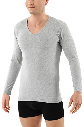 ALBERT KREUZ Herren Langarm-Unterhemd Bio-Baumwolle mit Elastan V-Ausschnitt grau (3XL) von ALBERT KREUZ