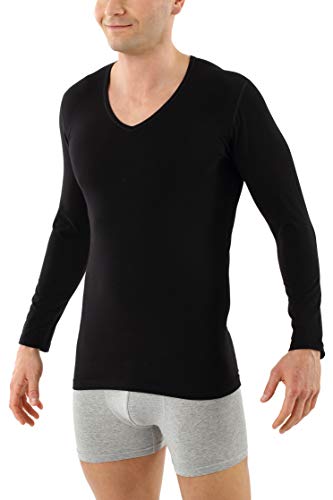 ALBERT KREUZ Herren Langarm-Unterhemd Bio-Baumwolle mit Elastan V-Ausschnitt schwarz 06/L von ALBERT KREUZ
