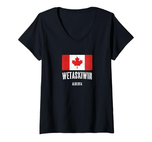 Damen Stadt von WETASKIWIN - Kanada | Kanadische Flagge Souvenir - T-Shirt mit V-Ausschnitt von Alberta Canada - Geschenke