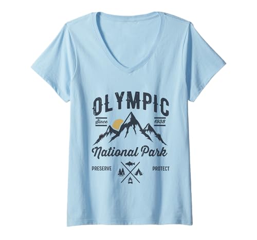 Damen Olympischer Nationalpark Urlaub Souvenir Neuheit EST 1938 T-Shirt mit V-Ausschnitt Damen Olympischer Nationalpark Urlaub Souvenir Neuheit EST 1938 T-Shirt mit V-Ausschnitt von Alberta National Park Explorer apparels