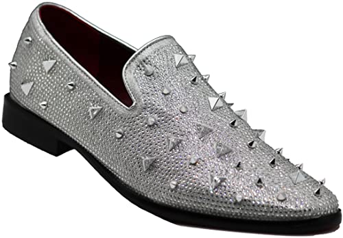 SPK24 Herren Vintage Spikes Sparkle Formal Smoking Stage Fashion Slip On Loafer Kleid Schuhe, silber, 43 EU SPK24 Herren Vintage Spikes Sparkle Formal Smoking Stage Fashion Slip On Loafer Kleid Schuhe, silber, 43 EU von Alberto Fellini