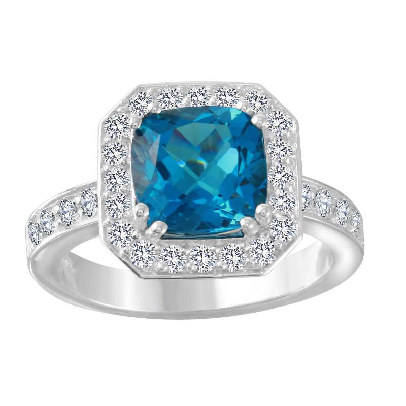 14K Weißgold Ring Mit Blautopas Und Diamant von AlbertsJewelryDesign