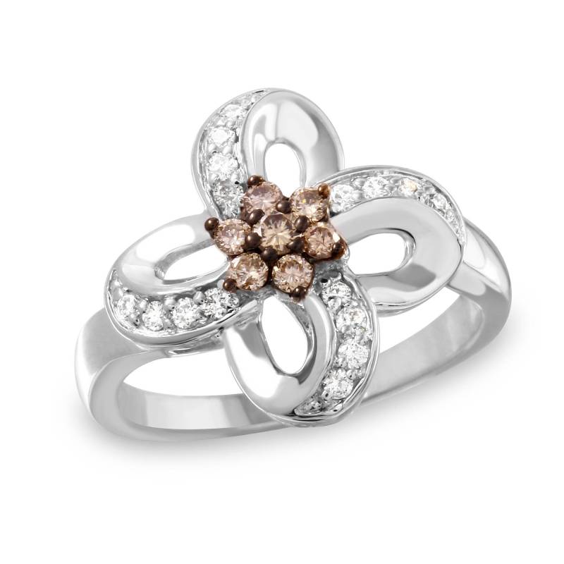 Braune Und Weiße Diamant-Blumen-Entwurfsring Für Frauen von AlbertsJewelryDesign