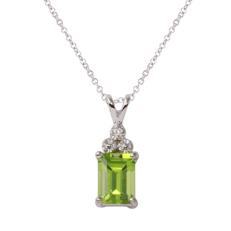 Damen Smaragdschliff Peridot Und Diamant Anhänger Mit 14K Weißgold Kette von AlbertsJewelryDesign