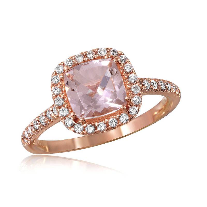 Kissenschliff Morganit Mit 36 Stück Diamant Damenring, 14K Roségold von AlbertsJewelryDesign