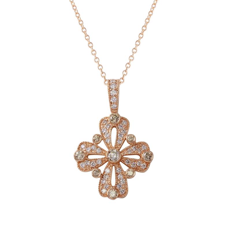 Natürliche Weiße Und Braune Diamant Kreuz Anhänger Mit 14K Rose Gold von AlbertsJewelryDesign