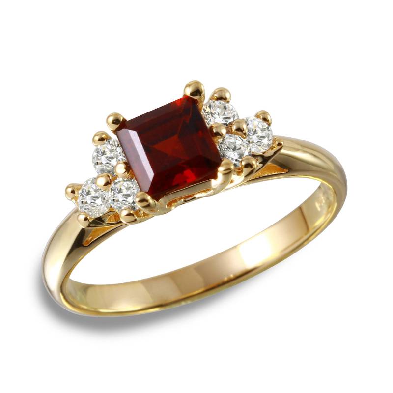 Wunderschöner Granat Mit Sechs Stein Diamanten Frauenring 14K Gelbgold von AlbertsJewelryDesign