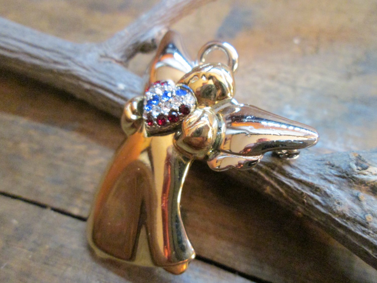 Vintage Lc Gold - Und Silberfarbene Weihnachtsengel Brosche Mit Strasssteinen | I-11 von AlbetremonVintage