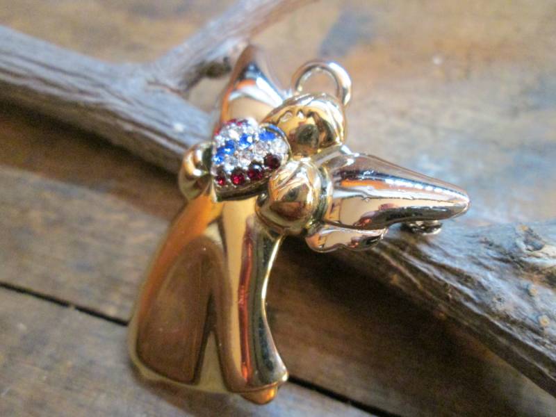 Vintage Lc Gold - Und Silberfarbene Weihnachtsengel Brosche Mit Strasssteinen | I-11 von AlbetremonVintage