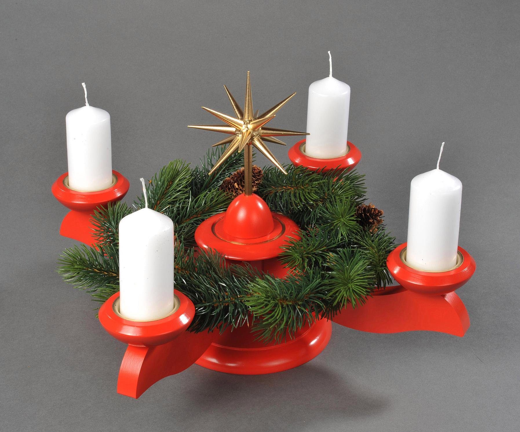 Albin Preissler Adventsleuchter "Weihnachtsstern, Weihnachtsdeko rot", Ø 29 cm, rot, inkl. Tannenkranz von Albin Preissler