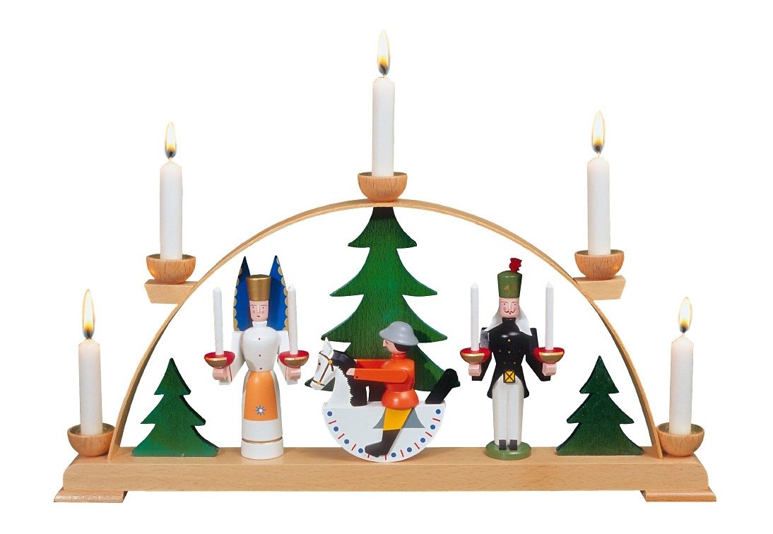 Albin Preissler Schwibbogen "mit Engel, Bergmann und Reiterlein, Handwerkskunst aus dem Erzgebirge" Weihnachtsdeko aus Holz von Albin Preissler