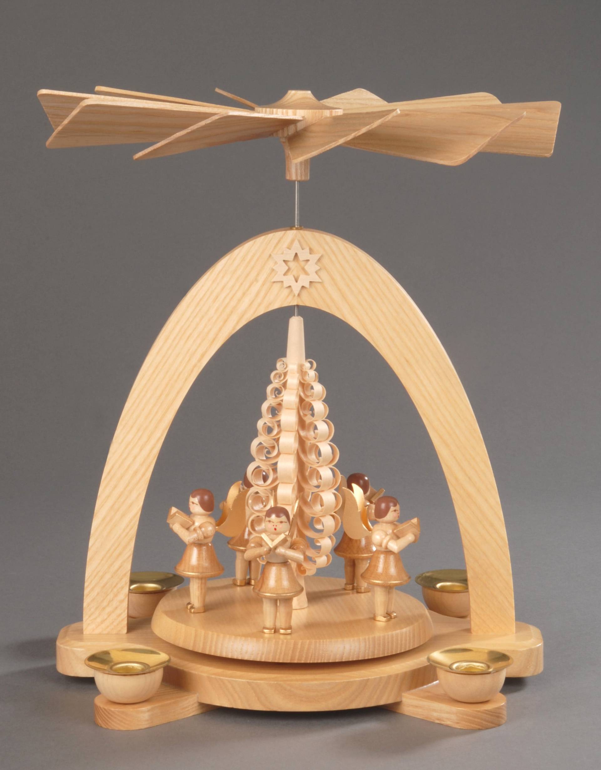 Albin Preissler Weihnachtspyramide "5 Engel mit Spanbaum, Weihnachtsdeko", (1 St.), Handwerkskunst aus dem Erzgebirge von Albin Preissler