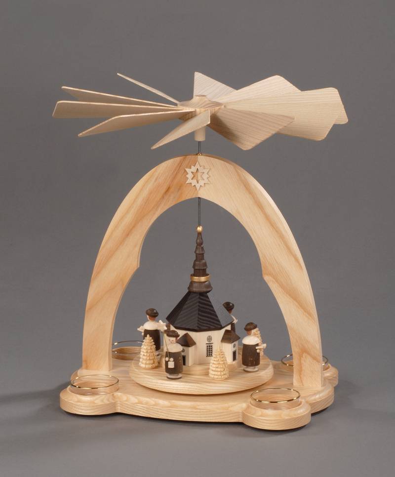 Albin Preissler Weihnachtspyramide "Seiffener Kirche mit Kurrende, Handwerkskunst aus dem Erzgebirge" Weihnachtsdeko aus Eschenholz von Albin Preissler