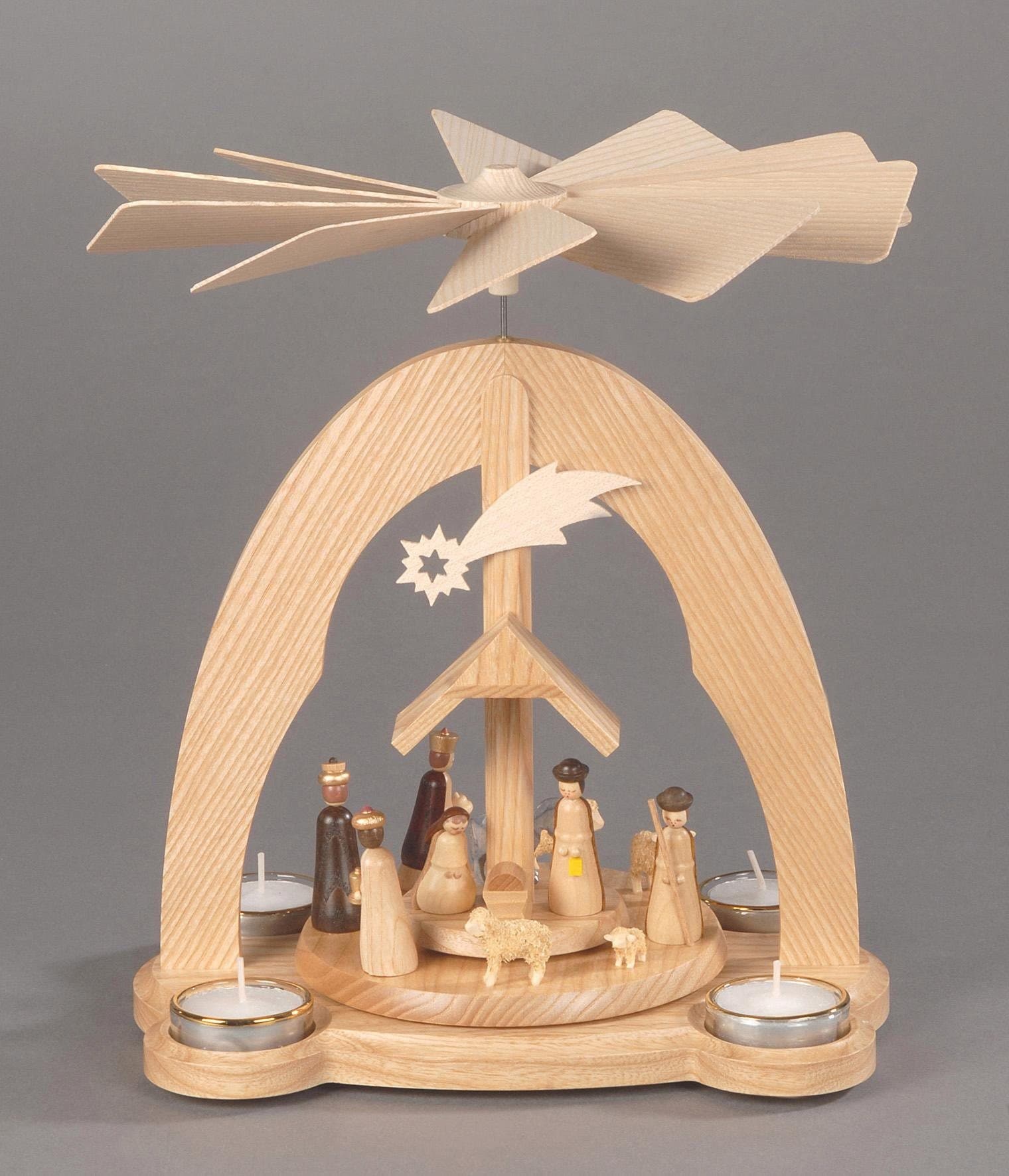 Albin Preissler Weihnachtspyramide "Tischpyramide - Christi Geburt, Handwerkskunst aus dem Erzgebirge" 3 Etagen, Weihnachtsdeko aus Holz von Albin Preissler