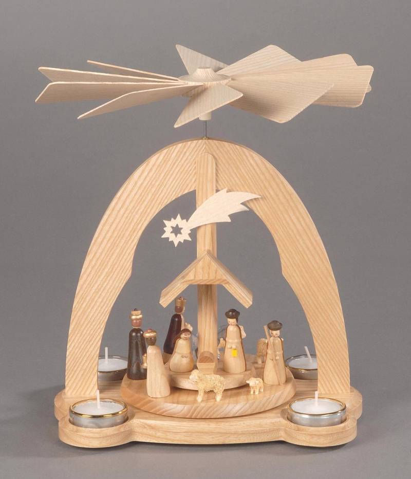 Albin Preissler Weihnachtspyramide "Tischpyramide - Christi Geburt, Handwerkskunst aus dem Erzgebirge" 3 Etagen, Weihnachtsdeko aus Holz von Albin Preissler