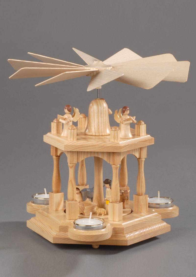 Albin Preissler Weihnachtspyramide "Wärmespiel Christi Geburt, Handwerkskunst aus dem Erzgebirge" 2 Etagen, Weihnachtsdeko aus Holz von Albin Preissler