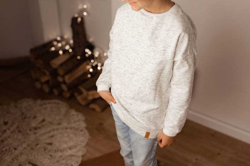 Oversize Pullover - Sweater Für Kinder, Weiß Meliert Gr. 80-128 von AlbinasHandmade