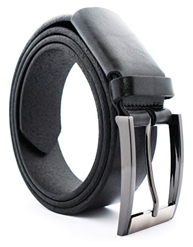 Albrecht Leder schwarzer Gürtel für Herren aus Vollleder mit Stretch, Ledergürtel für Anzug und Jeans, Echtes Leder, 3,5 cm, Vollledergürtel (Bundweite 120, schwarz) von Albrecht Leder