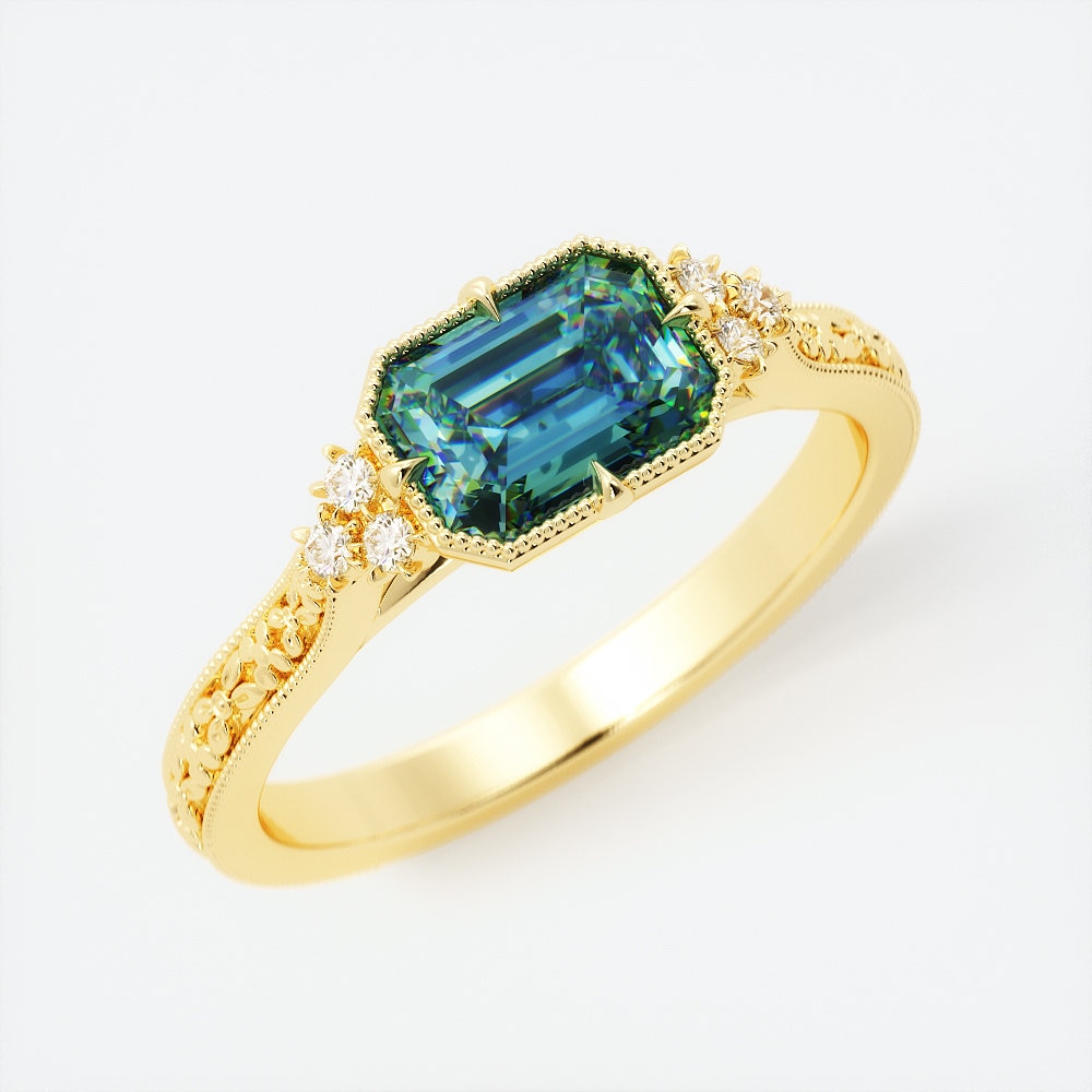 Petrol Grün Saphir Verlobungsring 14K Gold, Montana Ring, Versprechen Blau Ring von AlbrechtJewellery