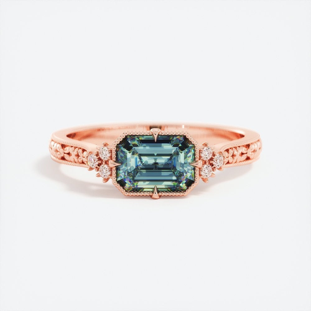 Teal Grüner Saphir Verlobungsring 14K Rosegold, Montana Verlobungsring, Blau Ring, Art-Deco Ring von AlbrechtJewellery