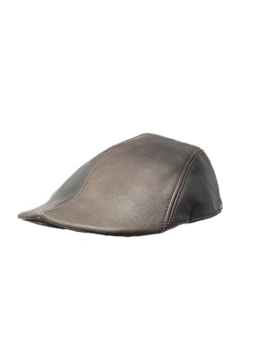 Albsales Herren Schiebermütze Flatcap Mütze Echt Leder Ledermütze Kappe Cap Schirmmütze (XXL (62-63cm), Braun) von Albsales