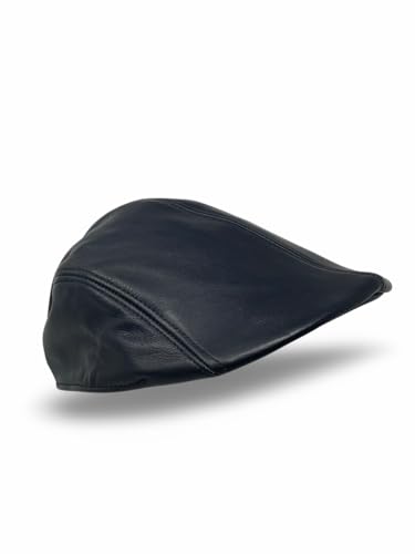 Albsales Herren Schiebermütze Flatcap Mütze Echt Leder Ledermütze Kappe Cap Schirmmütze (XXL (62-63cm), Schwarz) von Albsales