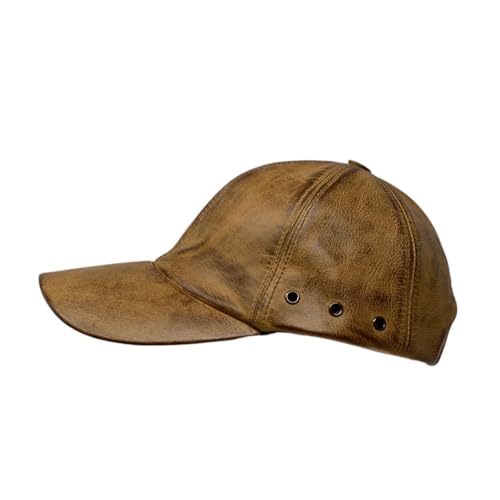 Baseball Cap Leder Outdoor Biker Kappe Lederkappe Käppi Unisex (DE/NL/SE/PL, Alphanumerisch, Einheitsgröße, Sand) von Albsales