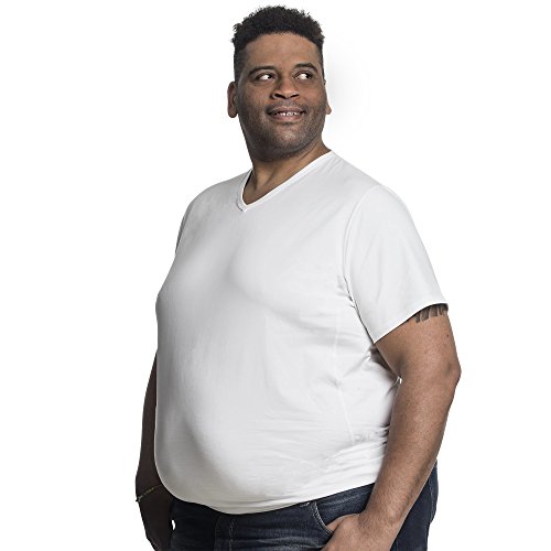 Alca Fashion 7XL T-Shirt für Männer mit Übergröße Bauchumfang Herren V-Hals Basic Tshirt Übergrößen 7XL-B (für Bauchumfang 162-169 cm) Weiß von Alca Fashion