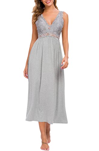 Alcea Rosea Damen Schlafwäsche Nachthemd mit Spitze V Ausschnitt ärmellos Elegante Nachtwäsche Negligé (Hanfasche, S) von Alcea Rosea