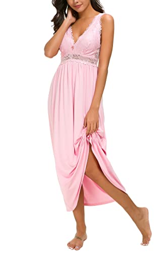 Alcea Rosea Damen Schlafwäsche Nachthemd mit Spitze V Ausschnitt ärmellos Elegante Nachtwäsche Negligé (Pulver, M) von Alcea Rosea